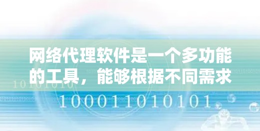 网络代理软件是一个多功能的工具，能够根据不同需求提供多种服务。以下是网络代理软件的分类及其代表性例子